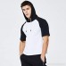 Fashion Summer Mens Colorblock Leisure Fitness Hooded T-Shirt Short Sleeve Tops White B07QGCZZX3